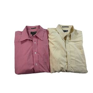 Lot Of 2 Eddie Bauer Long Sleeve Button Up Shirt Plaid Stripe Yellow Red Sz XLT